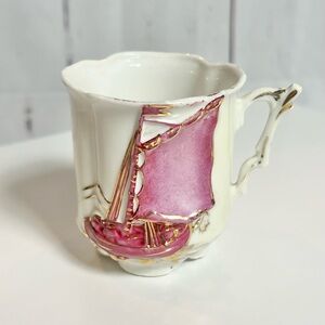 Vintage Pink Gold Sailboat Demitasse Cup Porcelain Espresso Cup Embossed 798